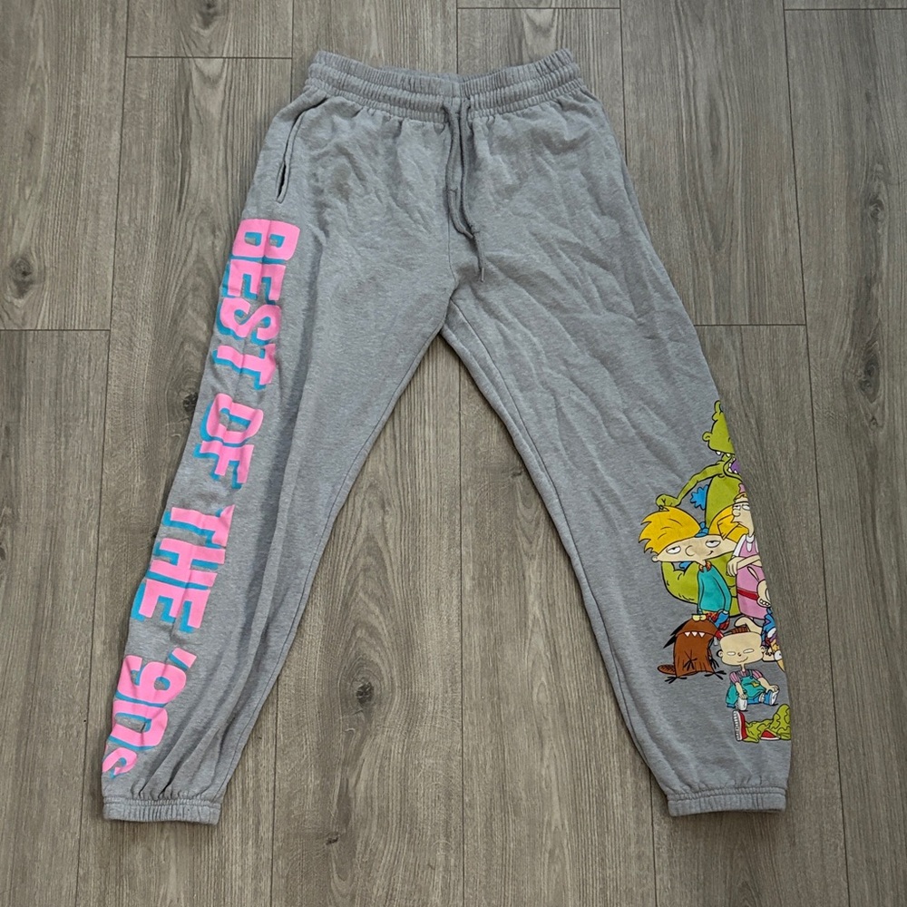 Fashion Nova Gray Joggers with '90s Cartoon Design